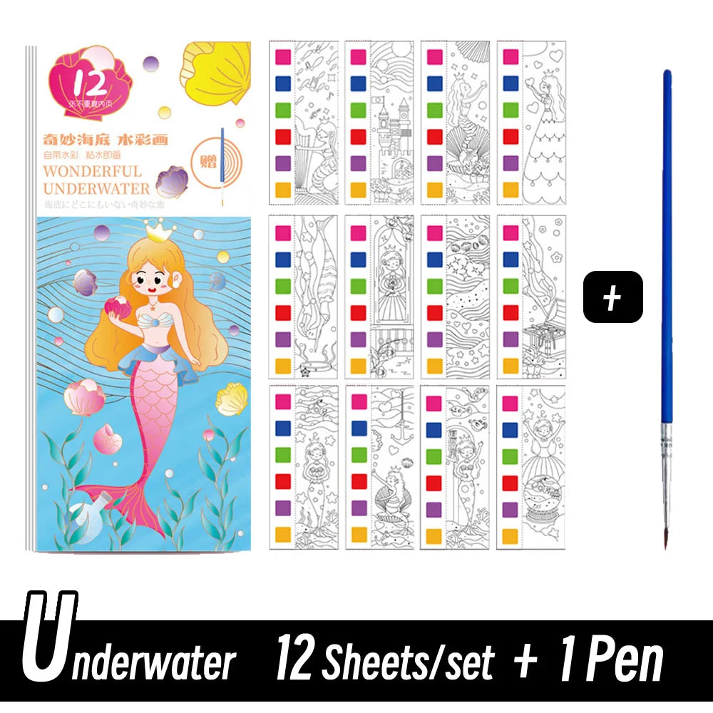 12 Sheets Portable Watercolor Painting Book