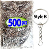50/500pcs Silver-Plated Metal Blank Keyrings – Split Rings with Chains & Carabiner Buckles for DIY Keychain Accessories