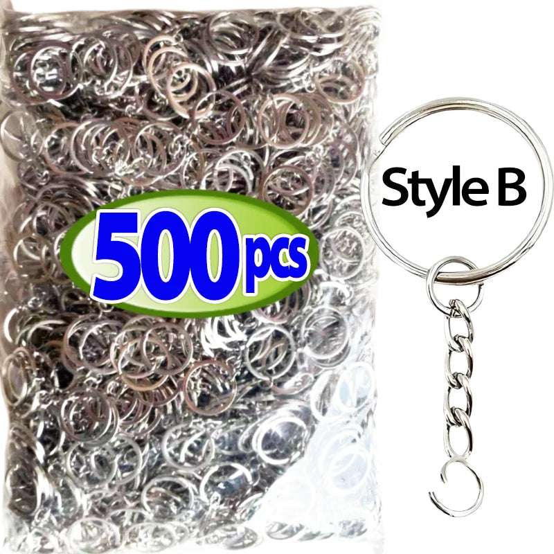 50/500pcs Silver-Plated Metal Blank Keyrings