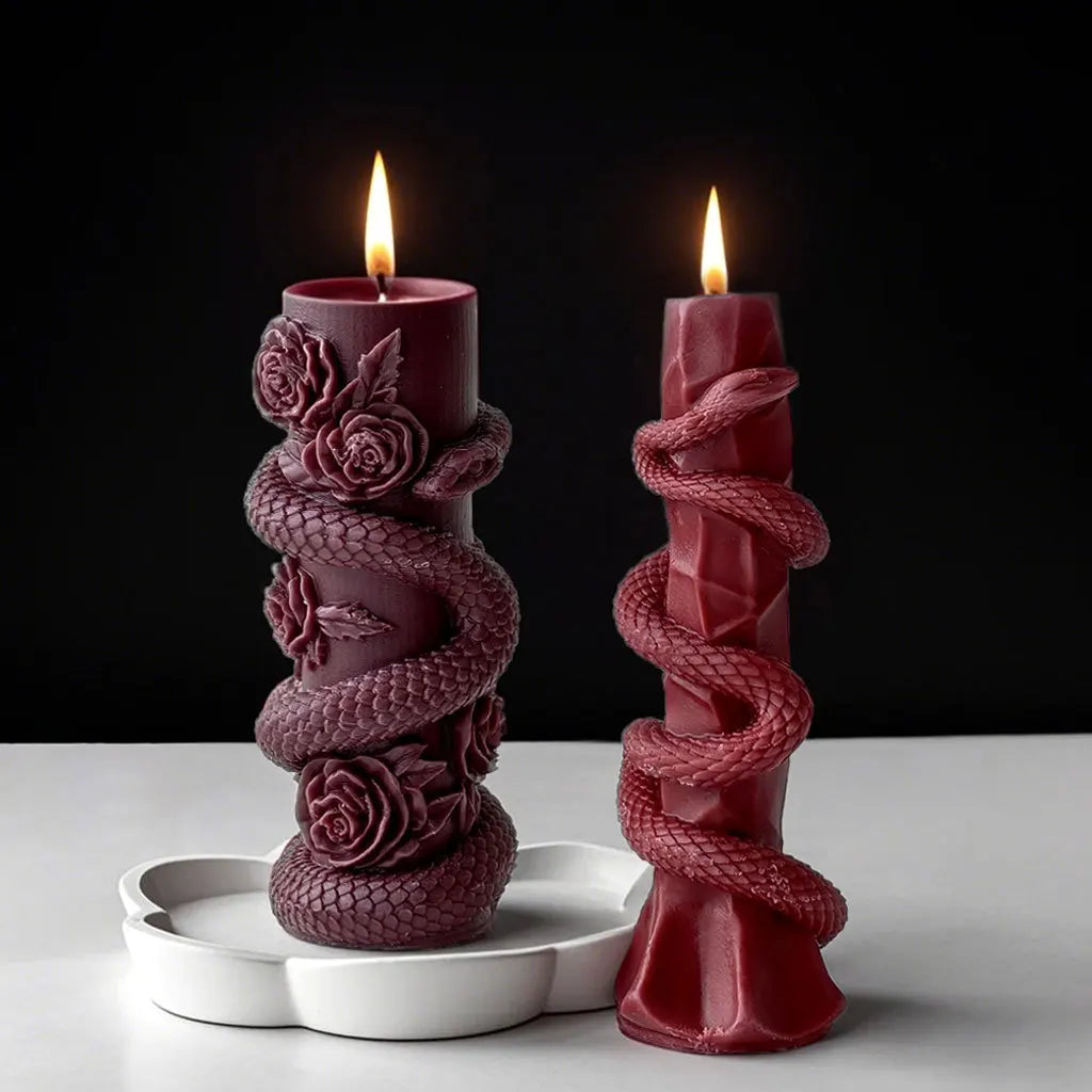 Relief Snake Pillar Candle Mold