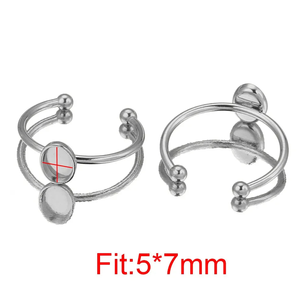 10pcs Adjustable Stainless Steel Open Ring Settings