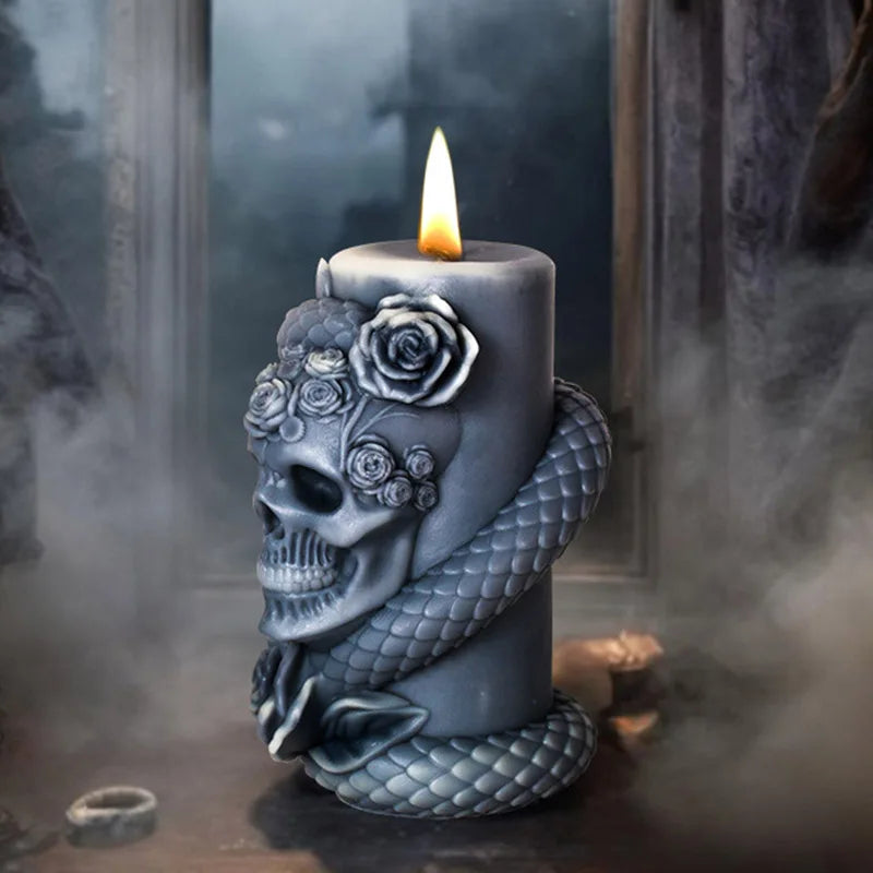 Skull Flower Snake Column Candle Mold