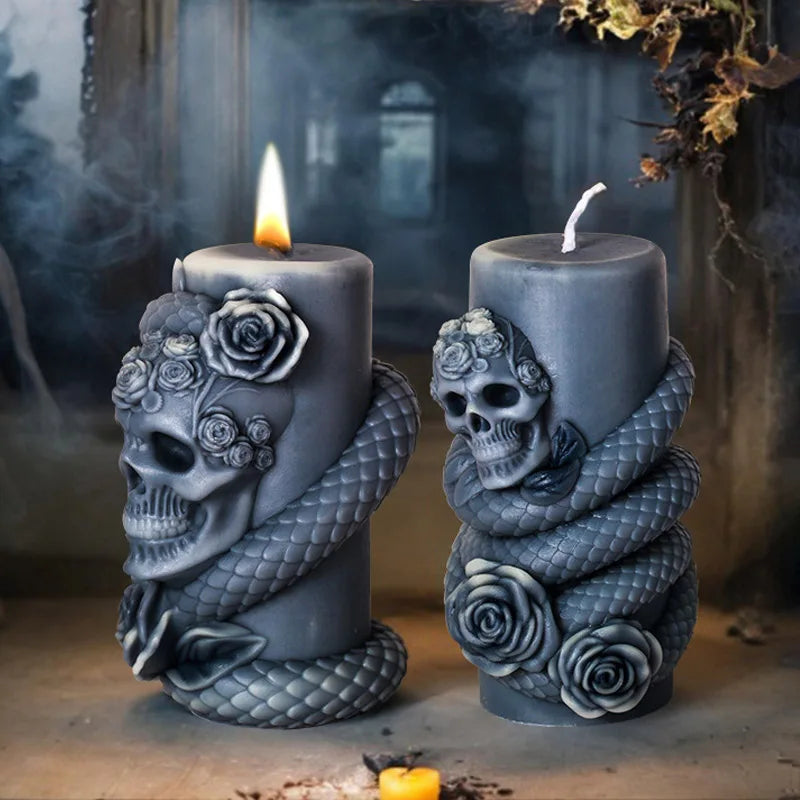 Skull Flower Snake Column Candle Mold