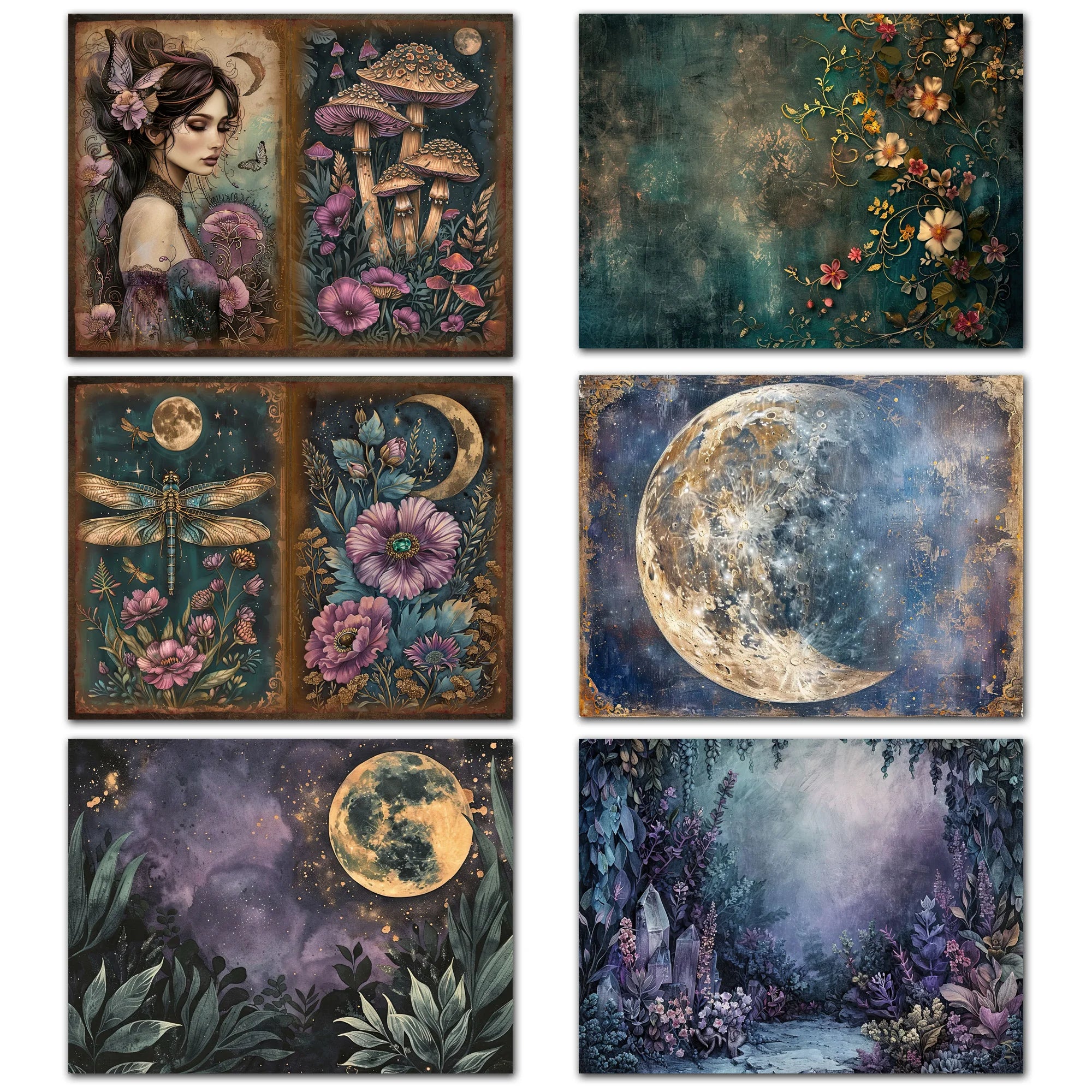 52pcs Gothic Midnight Garden Scrapbook Paper & Stickers Set
