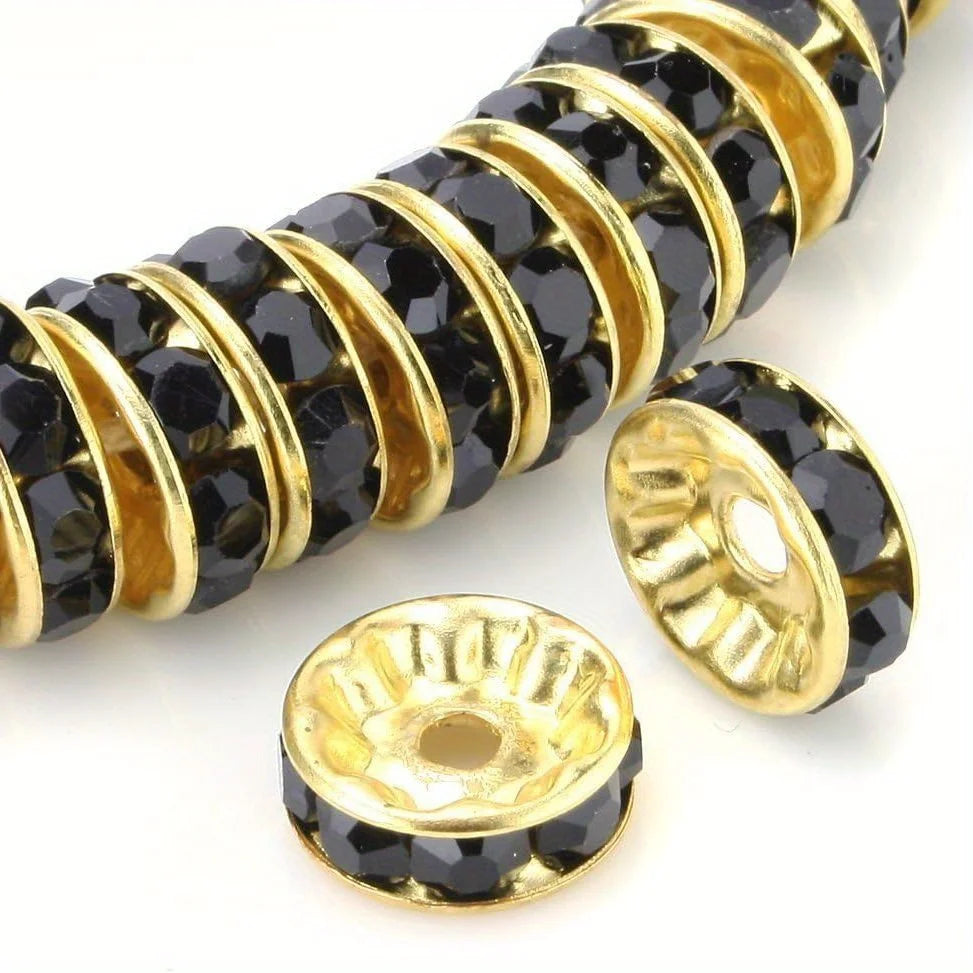 120pcs 8mm Flat Inlaid Rhinestone Spacer Beads