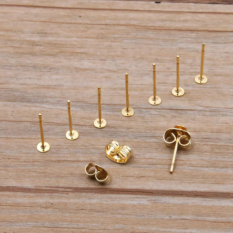 50-100pcs 2-Color Stainless Steel Earring Studs