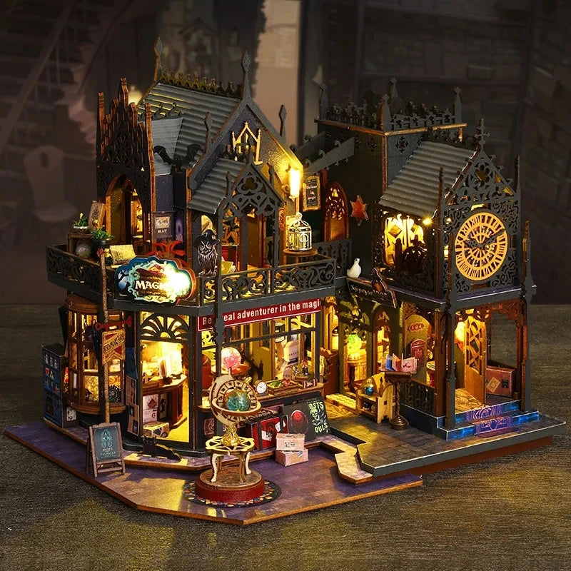 DIY Large Wooden Dollhouse with Miniature Furniture