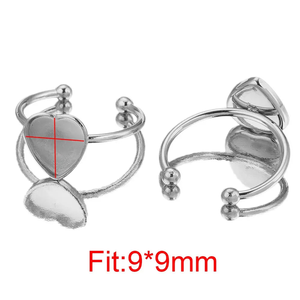10pcs Adjustable Stainless Steel Open Ring Settings