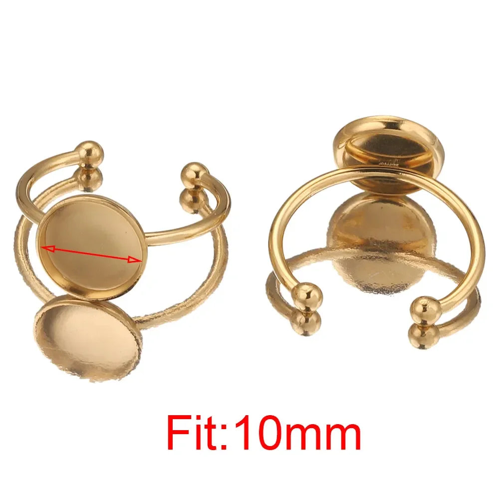 10pcs Adjustable Stainless Steel Open Ring Settings
