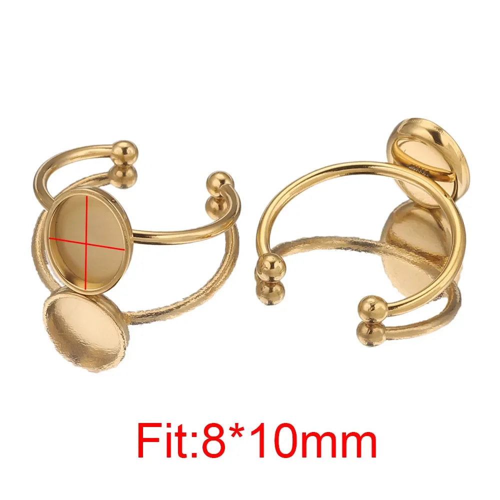 10pcs Adjustable Stainless Steel Open Ring Settings