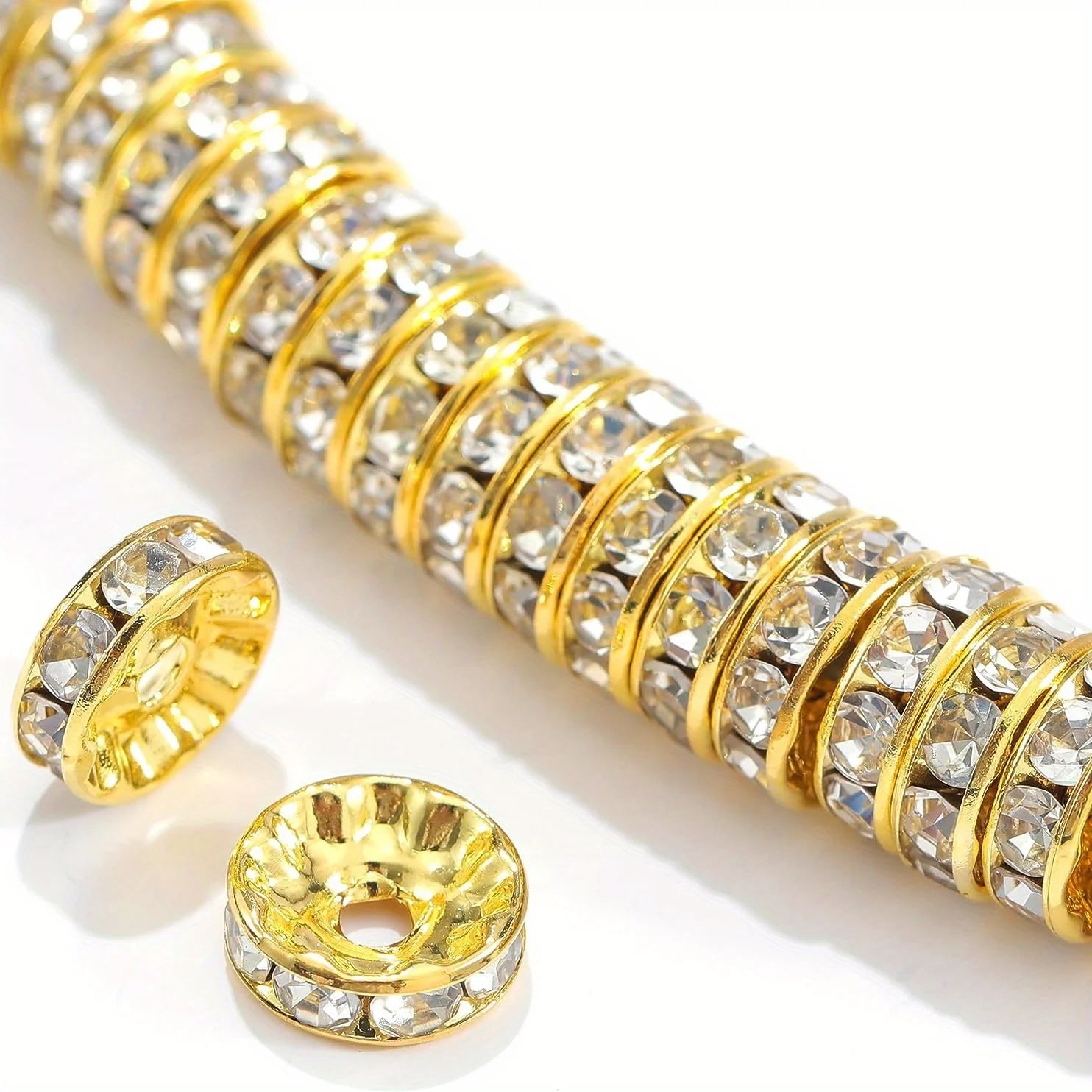 120pcs 8mm Flat Inlaid Rhinestone Spacer Beads