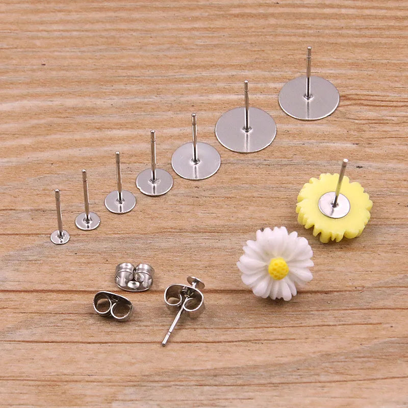 50-100pcs 2-Color Stainless Steel Earring Studs