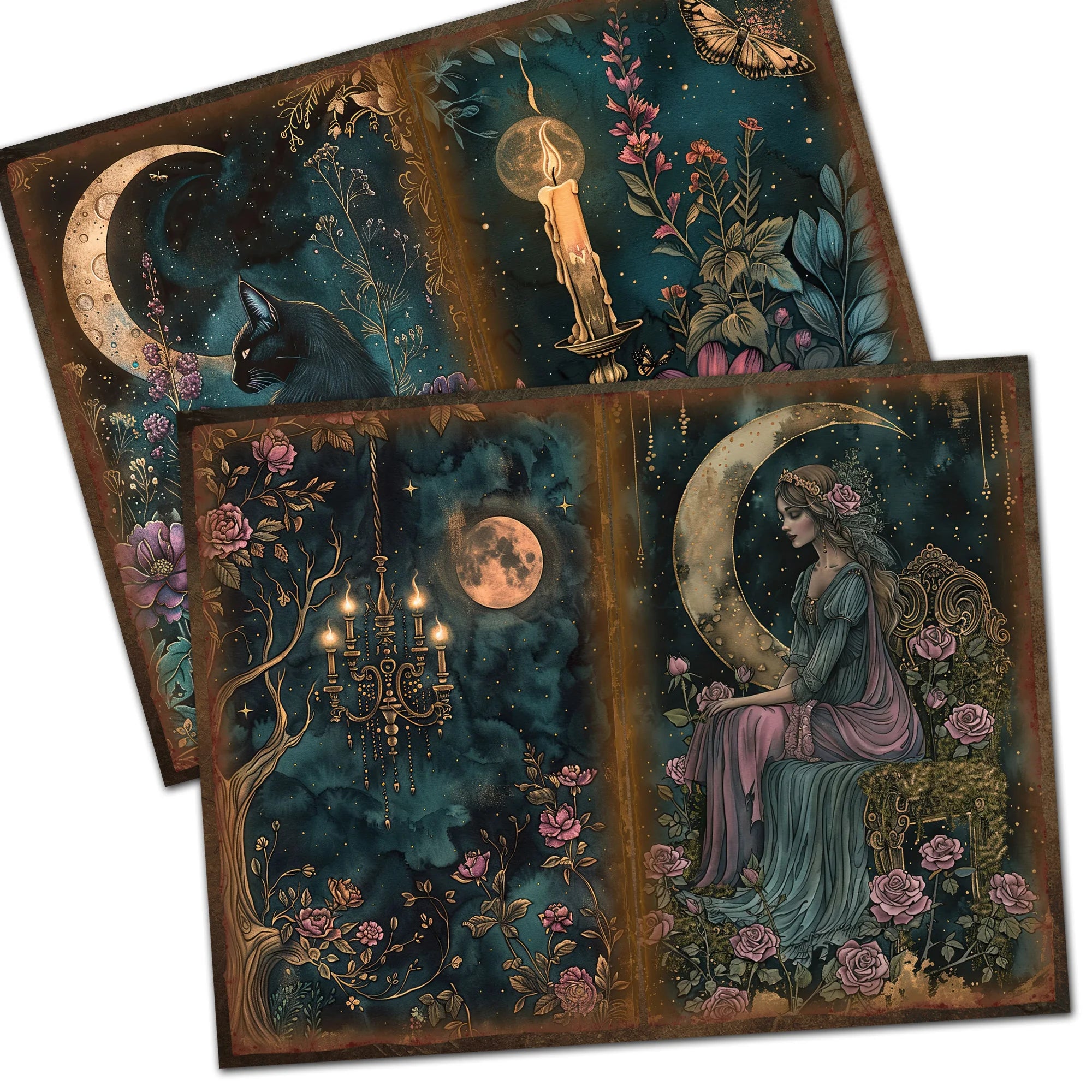 52pcs Gothic Midnight Garden Scrapbook Paper & Stickers Set