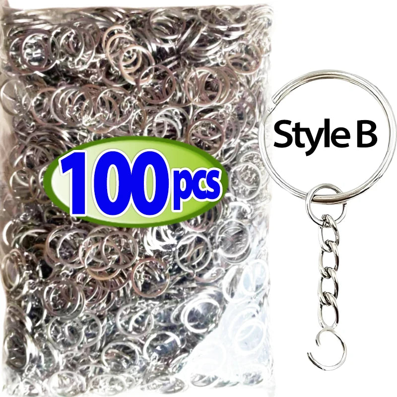 50/500pcs Silver-Plated Metal Blank Keyrings