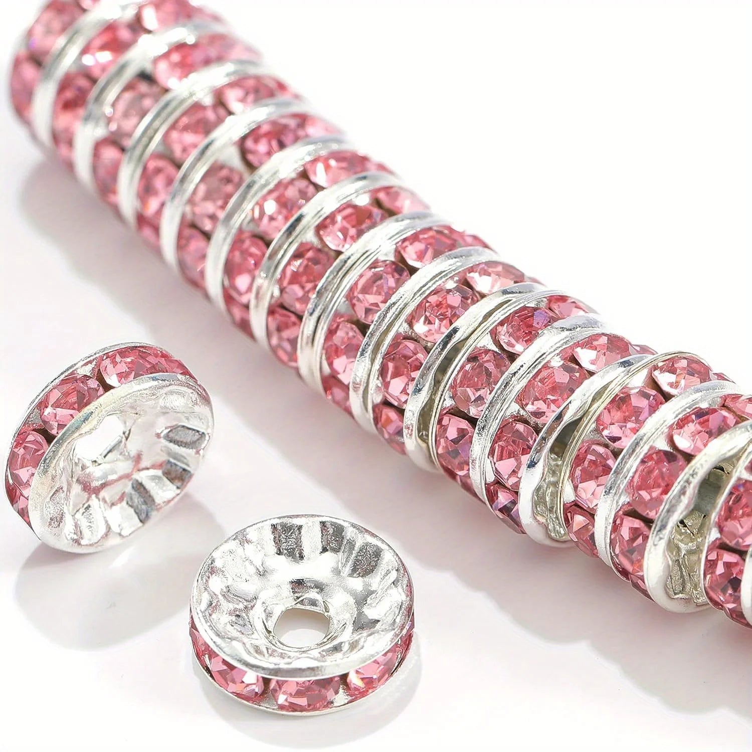 120pcs 8mm Flat Inlaid Rhinestone Spacer Beads