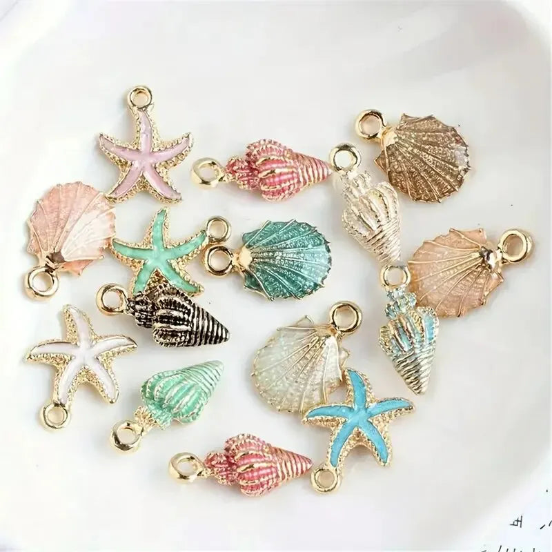30/50pcs Random Conch Shell & Starfish Alloy Jewelry Accessories