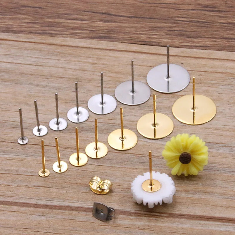 50-100pcs 2-Color Stainless Steel Earring Studs