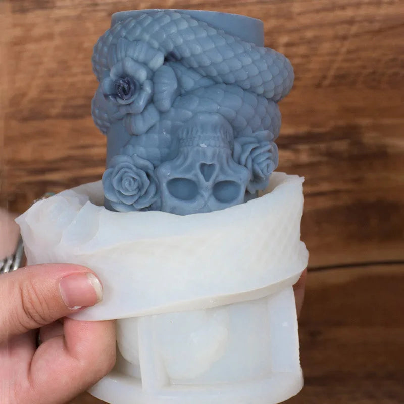 Skull Flower Snake Column Candle Mold