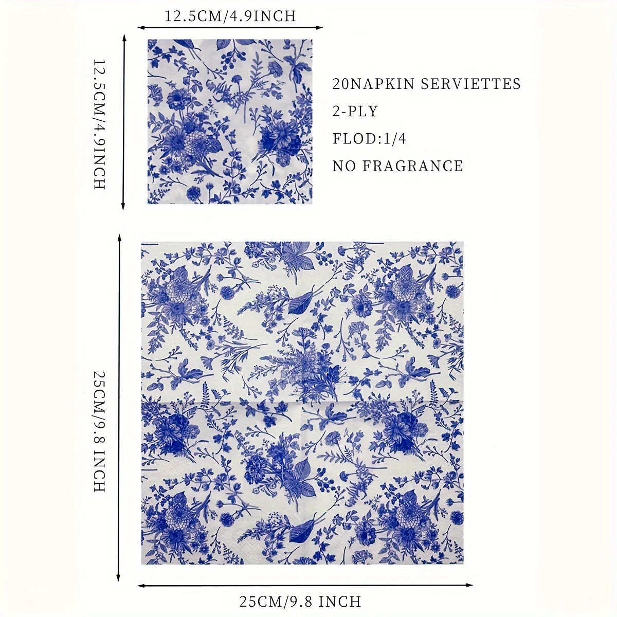 20–100pcs Vintage Blue & White Porcelain Decoupage Paper Napkins