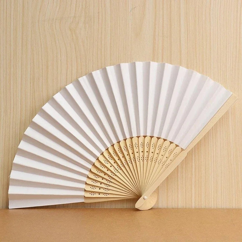 White Silk Bamboo Folding Hand Fans