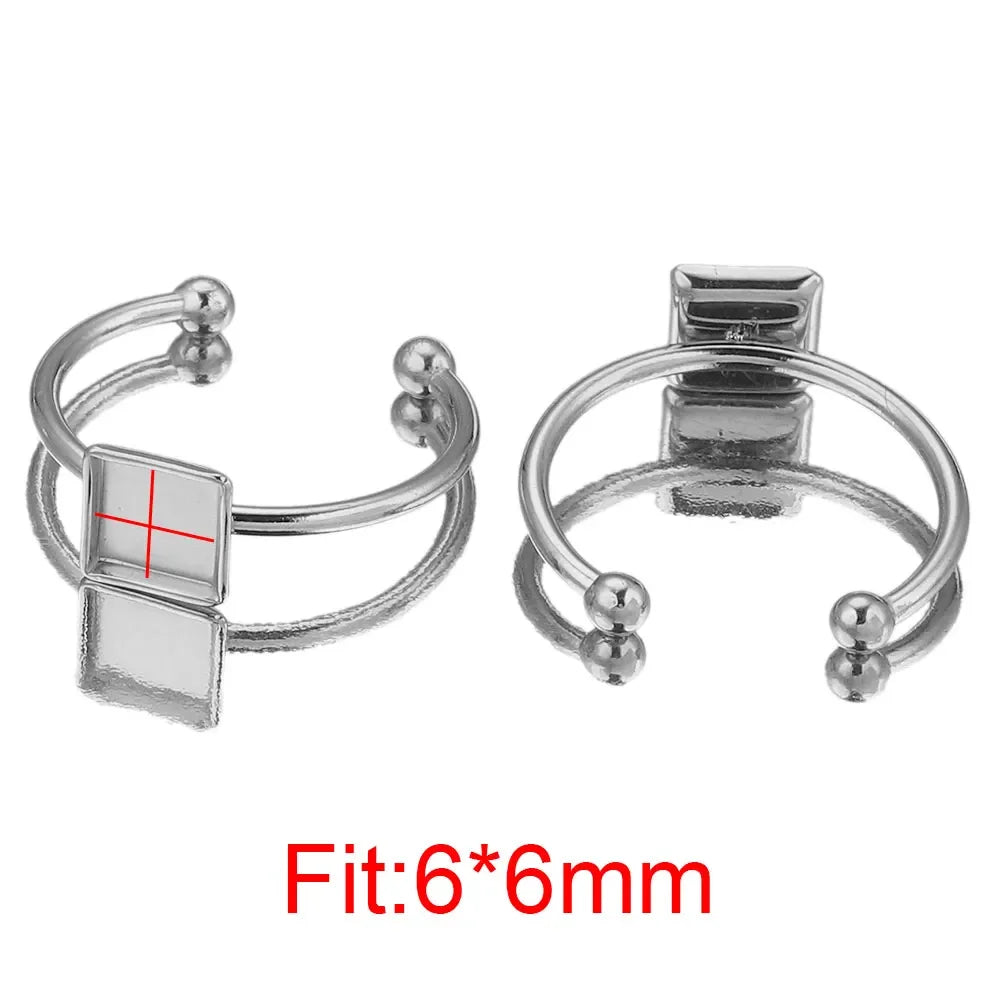 10pcs Adjustable Stainless Steel Open Ring Settings