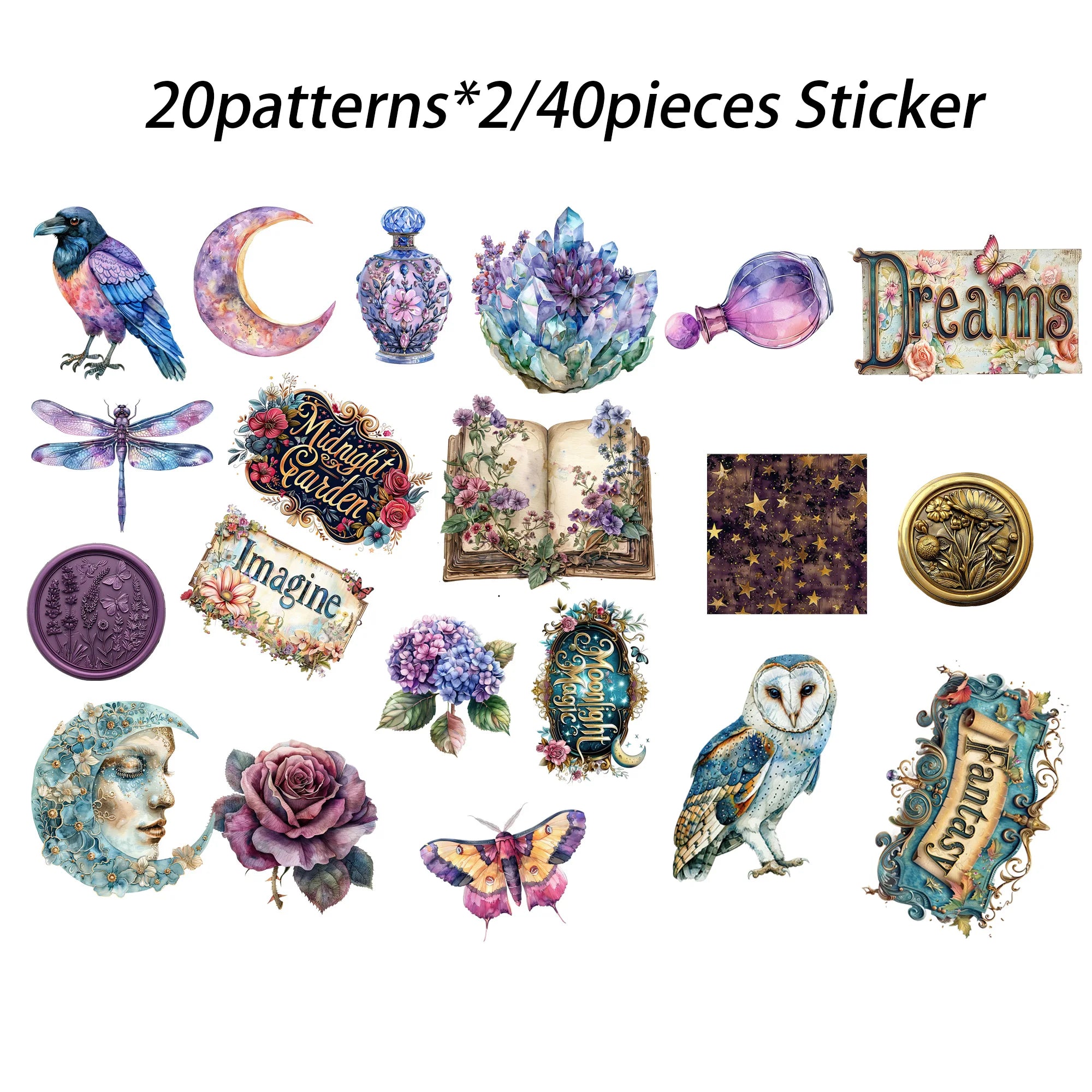 52pcs Gothic Midnight Garden Scrapbook Paper & Stickers Set