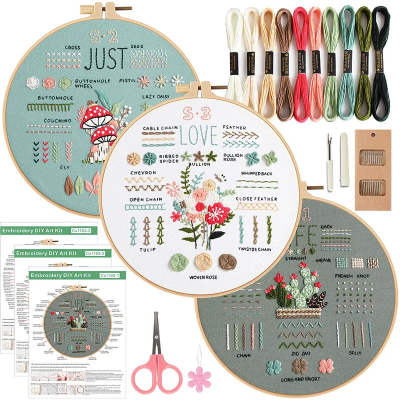 3 Sets Embroidery Starter Kits