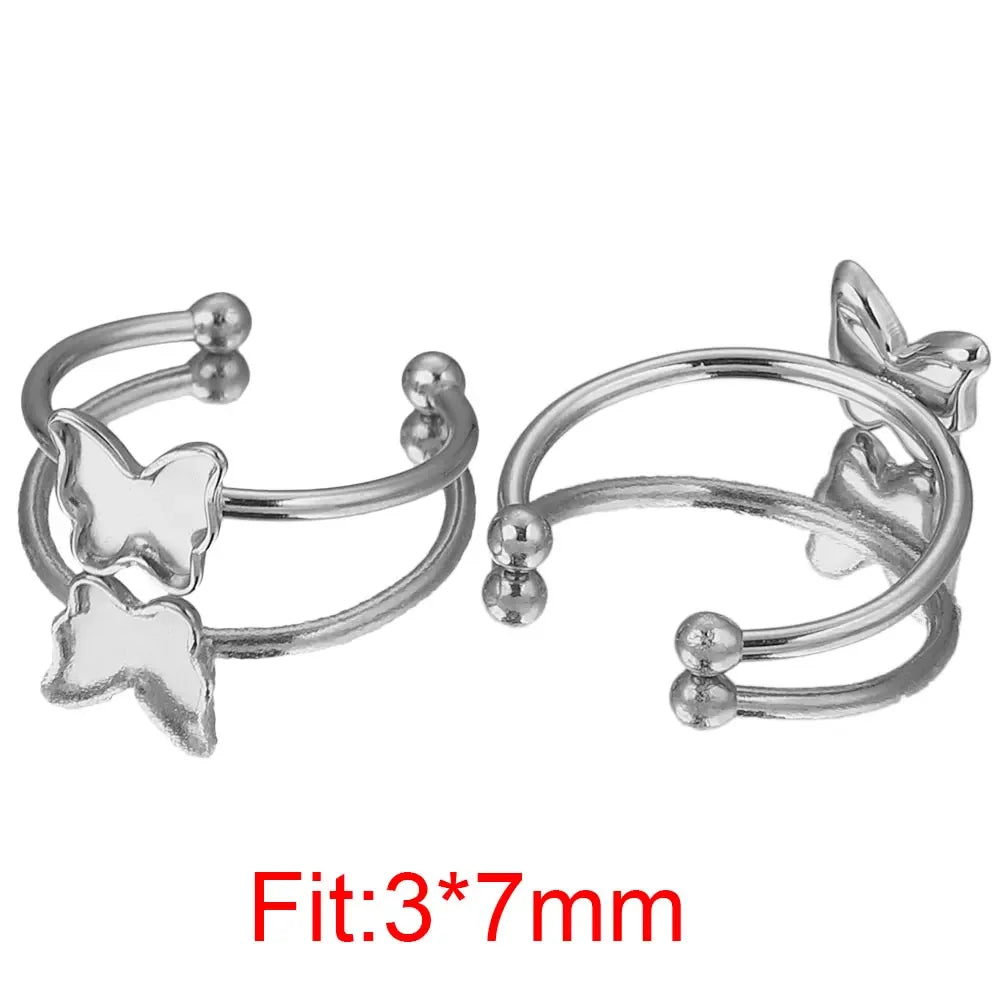 10pcs Adjustable Stainless Steel Open Ring Settings