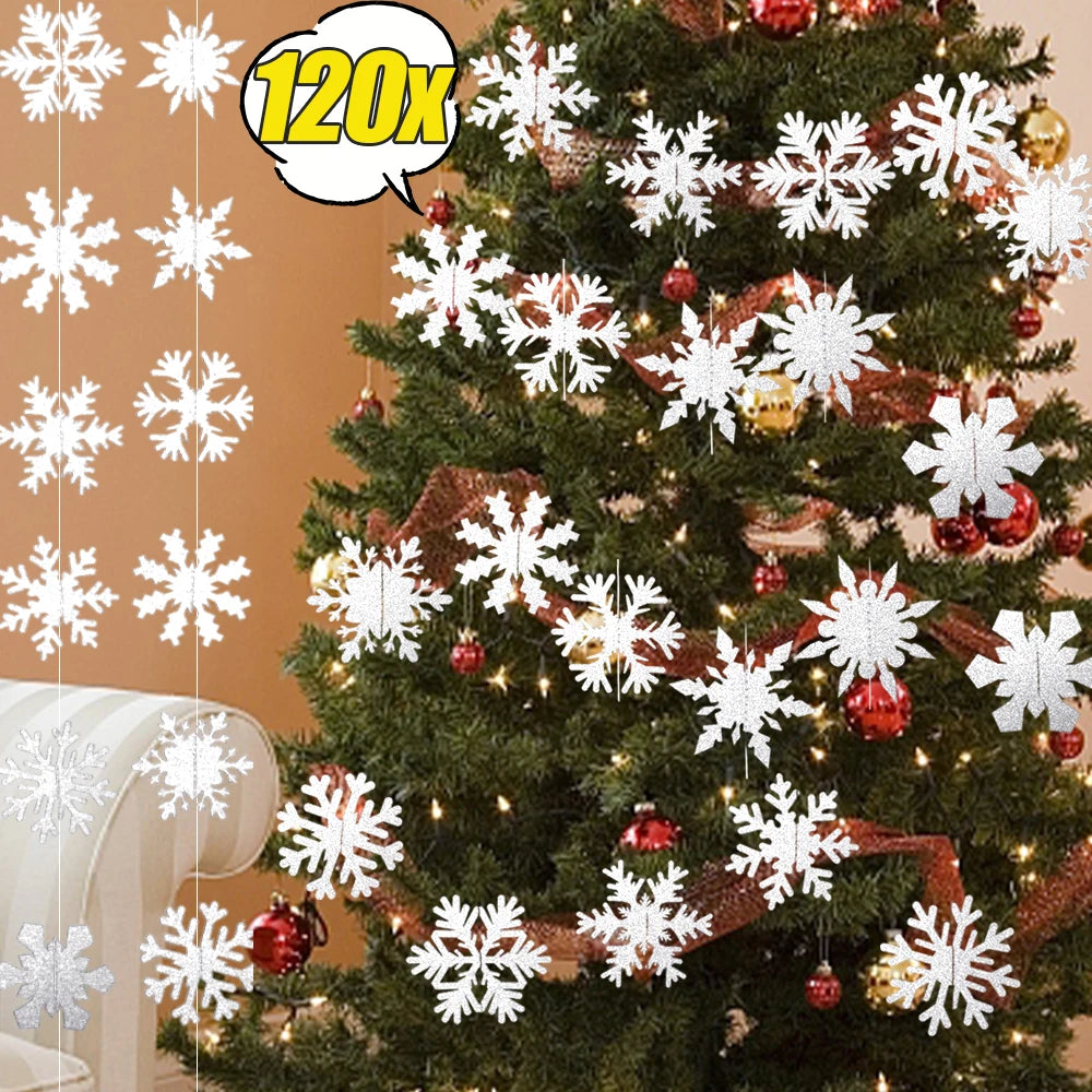 12/120pcs Glitter Paper Snowflake Christmas Decorations