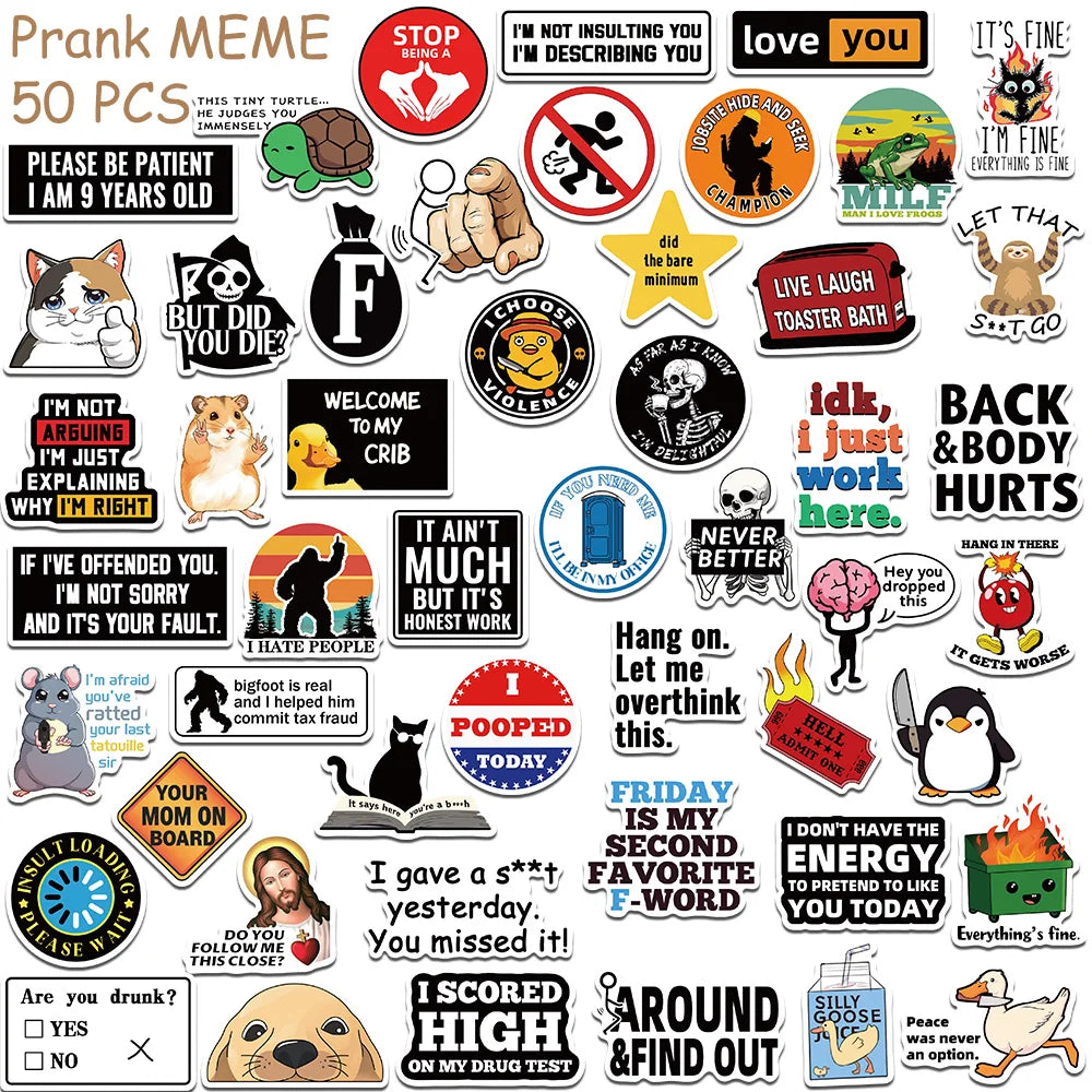 50/100pcs Cartoon Snarky MEME Stickers