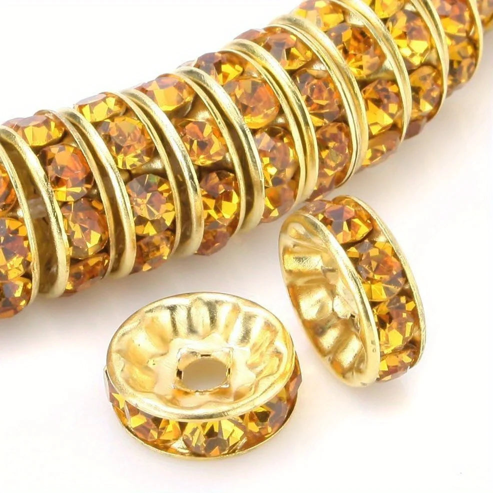 120pcs 8mm Flat Inlaid Rhinestone Spacer Beads