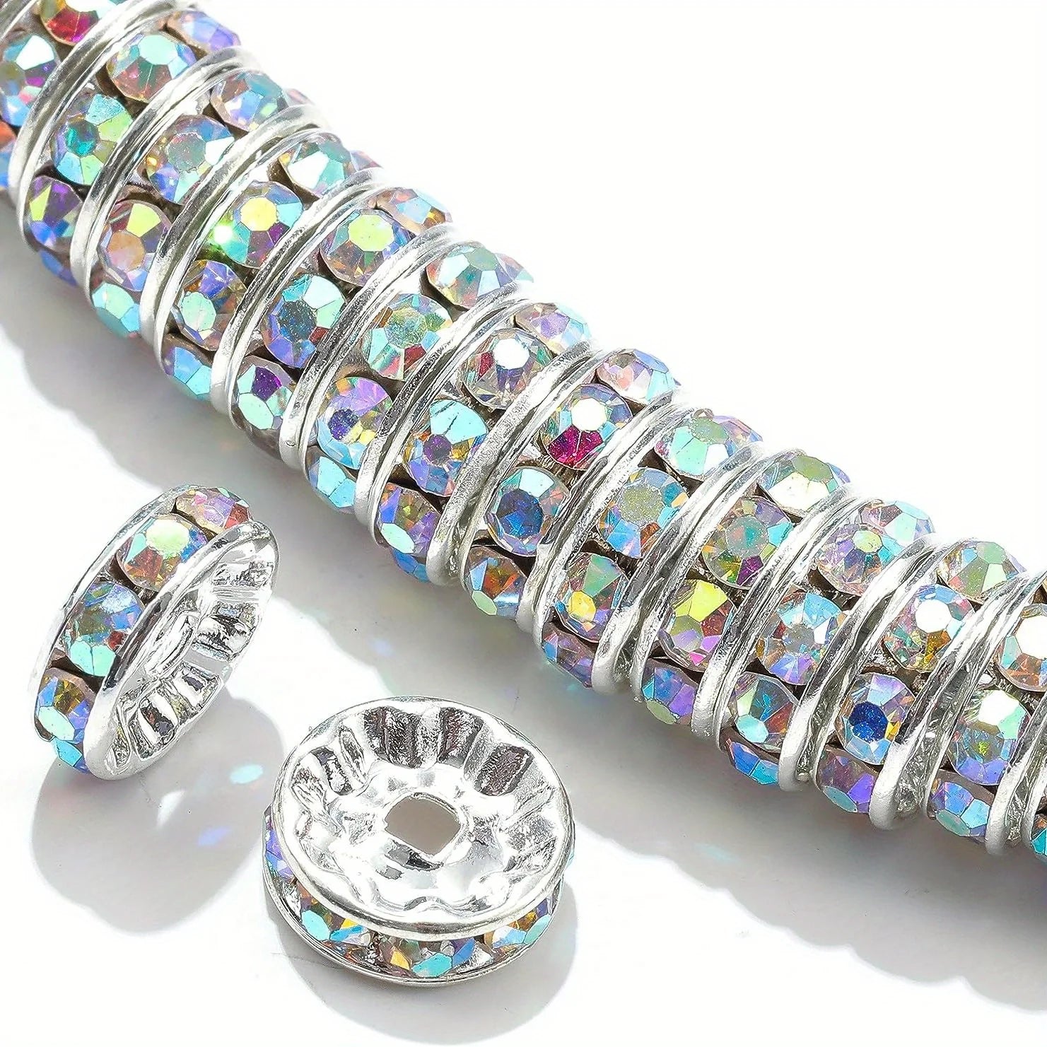 120pcs 8mm Flat Inlaid Rhinestone Spacer Beads