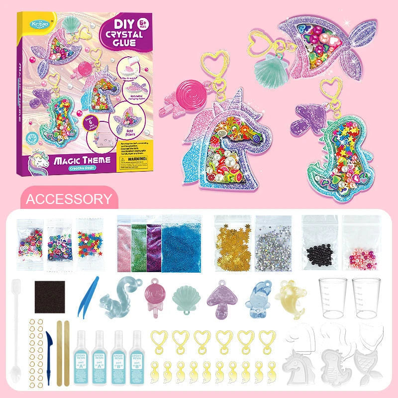 Kids Crystal Glue Keychain Craft Kit