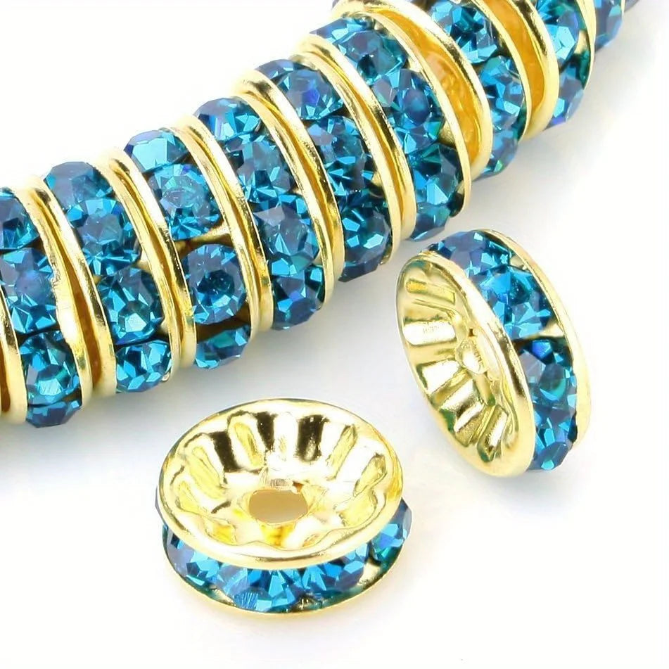120pcs 8mm Flat Inlaid Rhinestone Spacer Beads