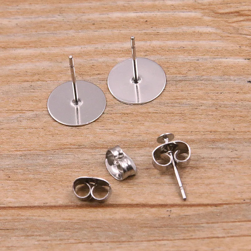 50-100pcs 2-Color Stainless Steel Earring Studs