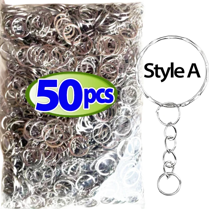 50/500pcs Silver-Plated Metal Blank Keyrings