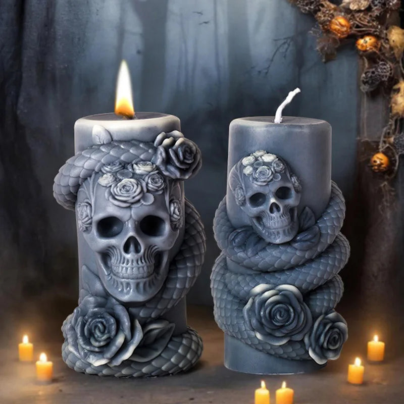 Skull Flower Snake Column Candle Mold