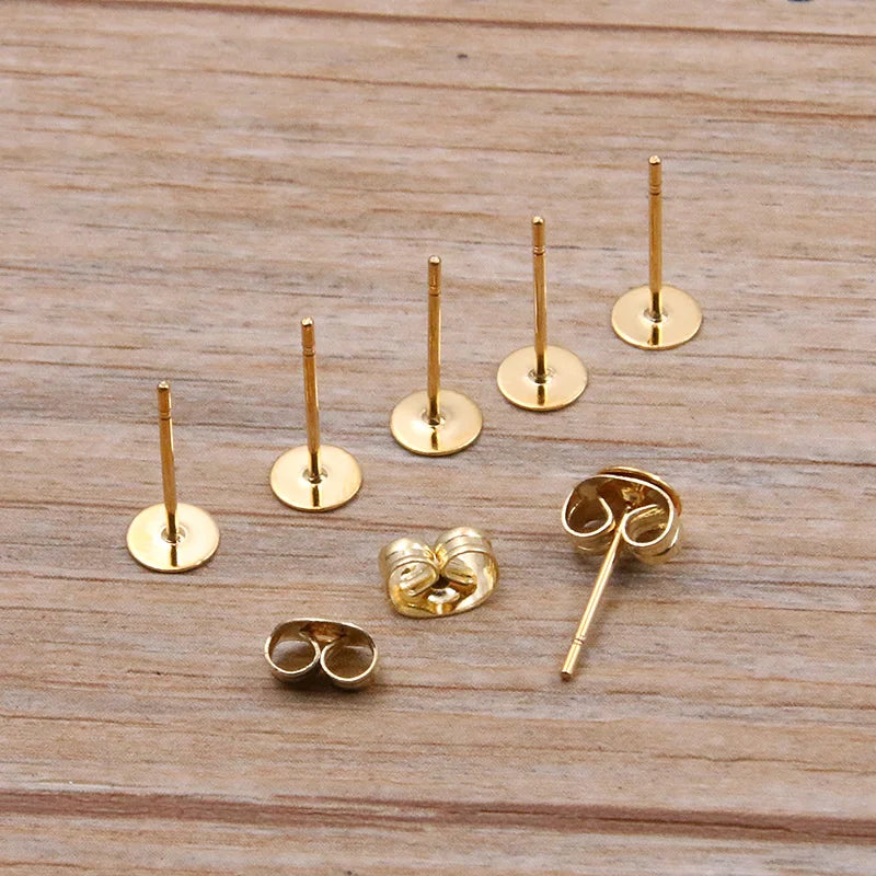 50-100pcs 2-Color Stainless Steel Earring Studs