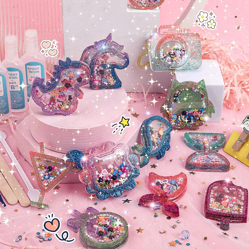 Kids DIY Crystal Glue Keychain Craft Kit