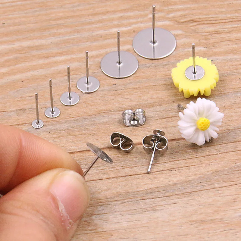 50-100pcs 2-Color Stainless Steel Earring Studs