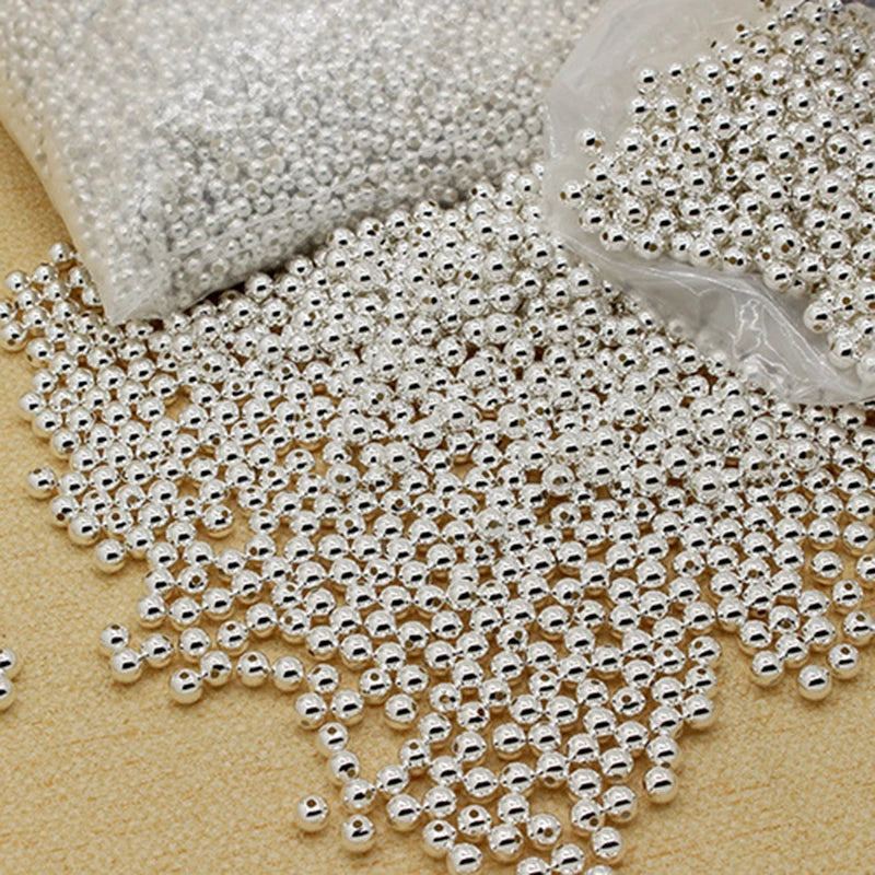 10-40pcs REAL 925 Sterling Silver Round Beads Spacer Beads