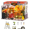Robotime Rolife DIY Miniature Garage Workshop Dollhouse Kit – Wooden Craft with LED Light, Decorative Gift for Kids