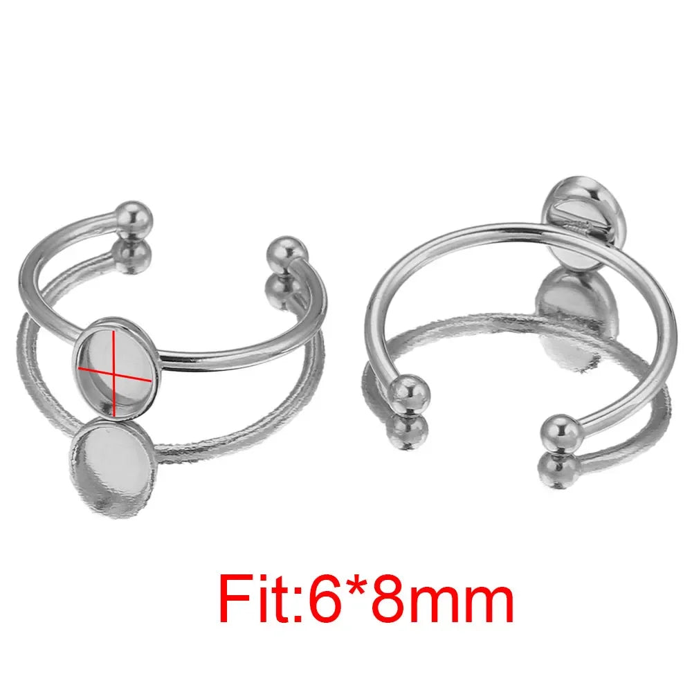 10pcs Adjustable Stainless Steel Open Ring Settings