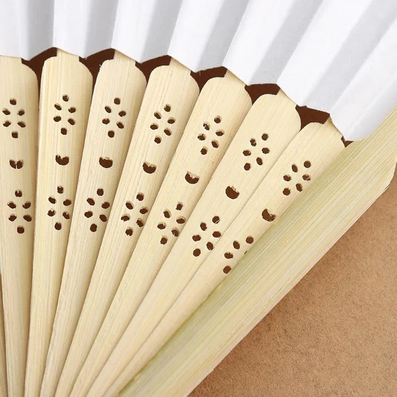 White Silk Bamboo Folding Hand Fans