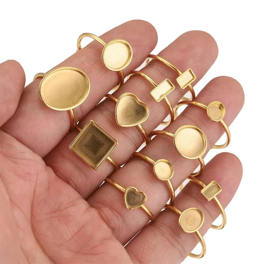 10pcs Adjustable Stainless Steel Open Ring Settings