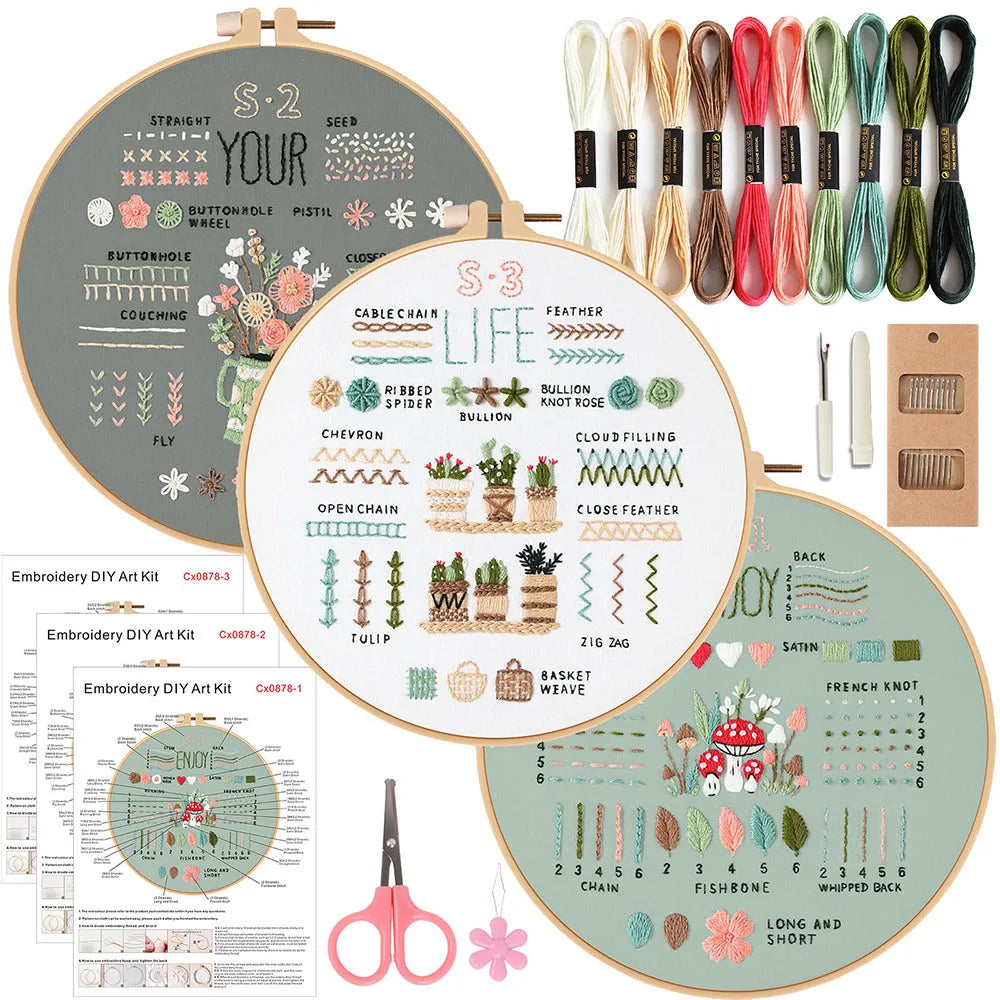 3 Sets Embroidery Starter Kits