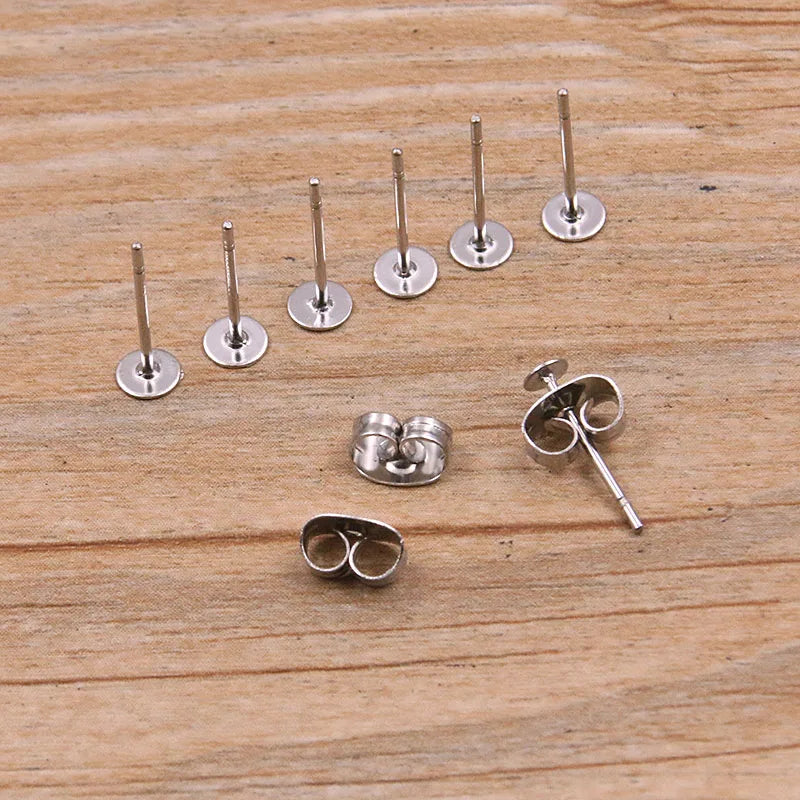 50-100pcs 2-Color Stainless Steel Earring Studs