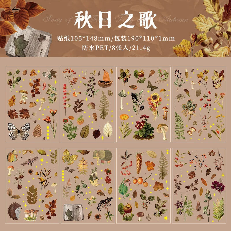 8pcs Vintage Autumn Forest Stickers