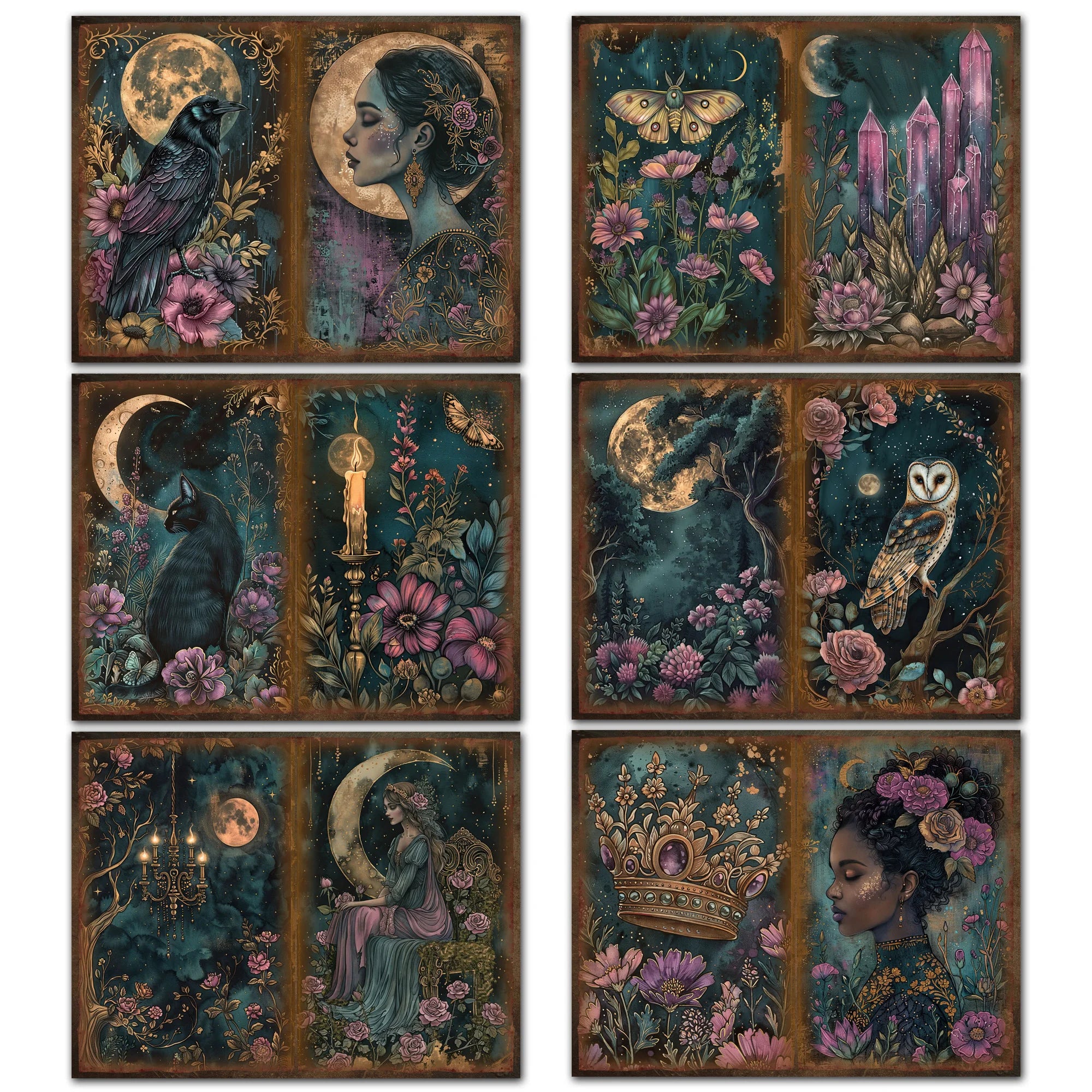 52pcs Gothic Midnight Garden Scrapbook Paper & Stickers Set