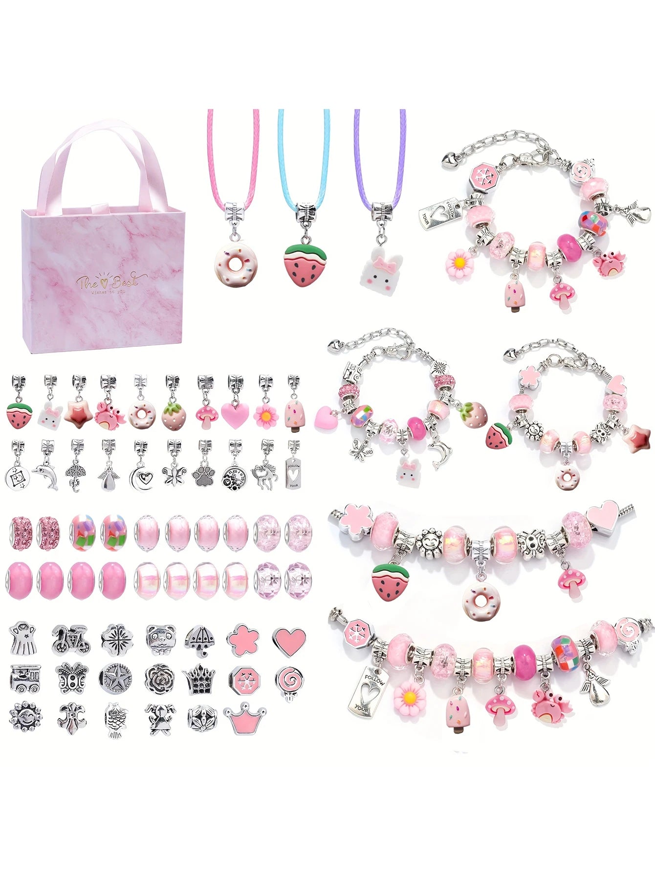 66-Piece Charm Bracelet & Necklace DIY Jewelry Kit